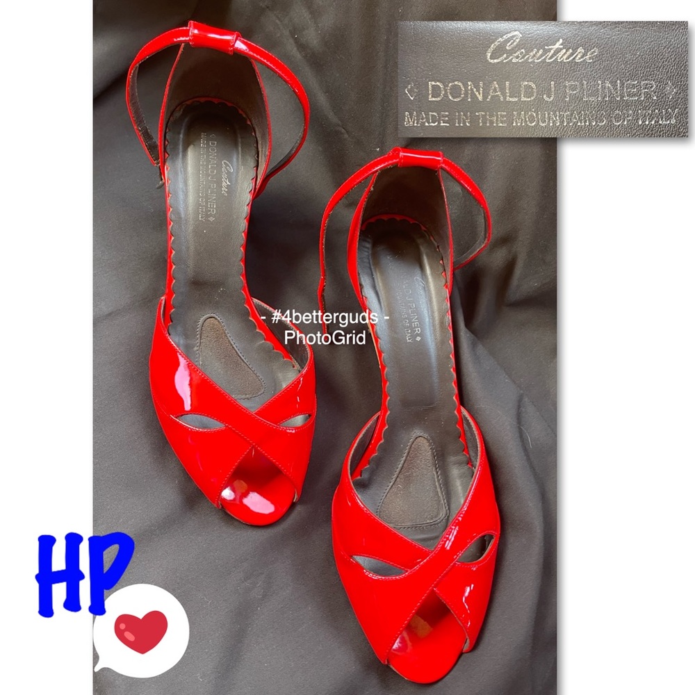 Donald J Pliner Couture Red Patent Leather Peep Toe Cork Wedge Ankle Strap 11M